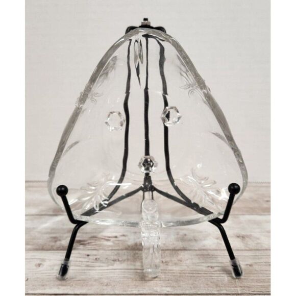 Vintage Crystal American Triangle Nappy Dish Relish Handle Spout Small - Picture 11 of 12